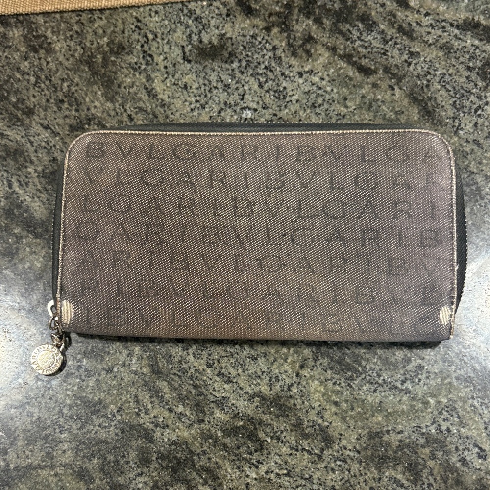 Bulgari Black & Gray Jean Material Wallet- Rehab condition